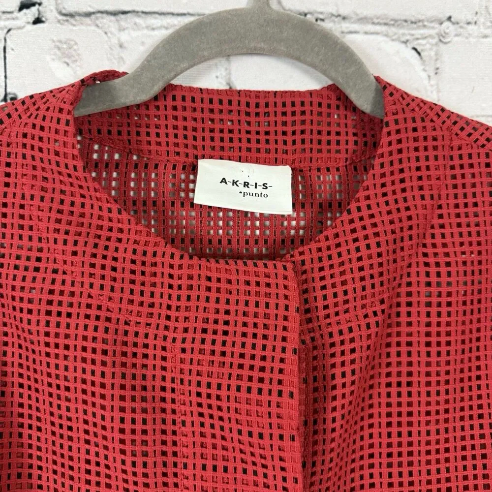 AKRIS Punto Mesh Grid Jacket Luminous Red Semi Sheer Adjustable Sleeve - Picture 10 of 16